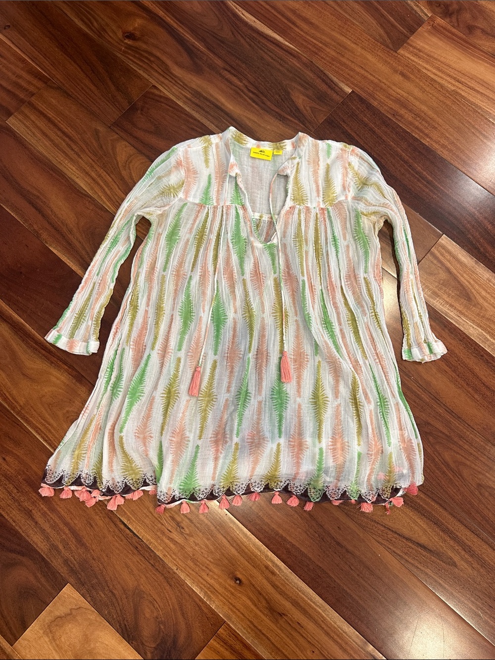 Roberta Roller Rabbit Women Tassel Tunic Dress in Pastel Green, Peach & Cream